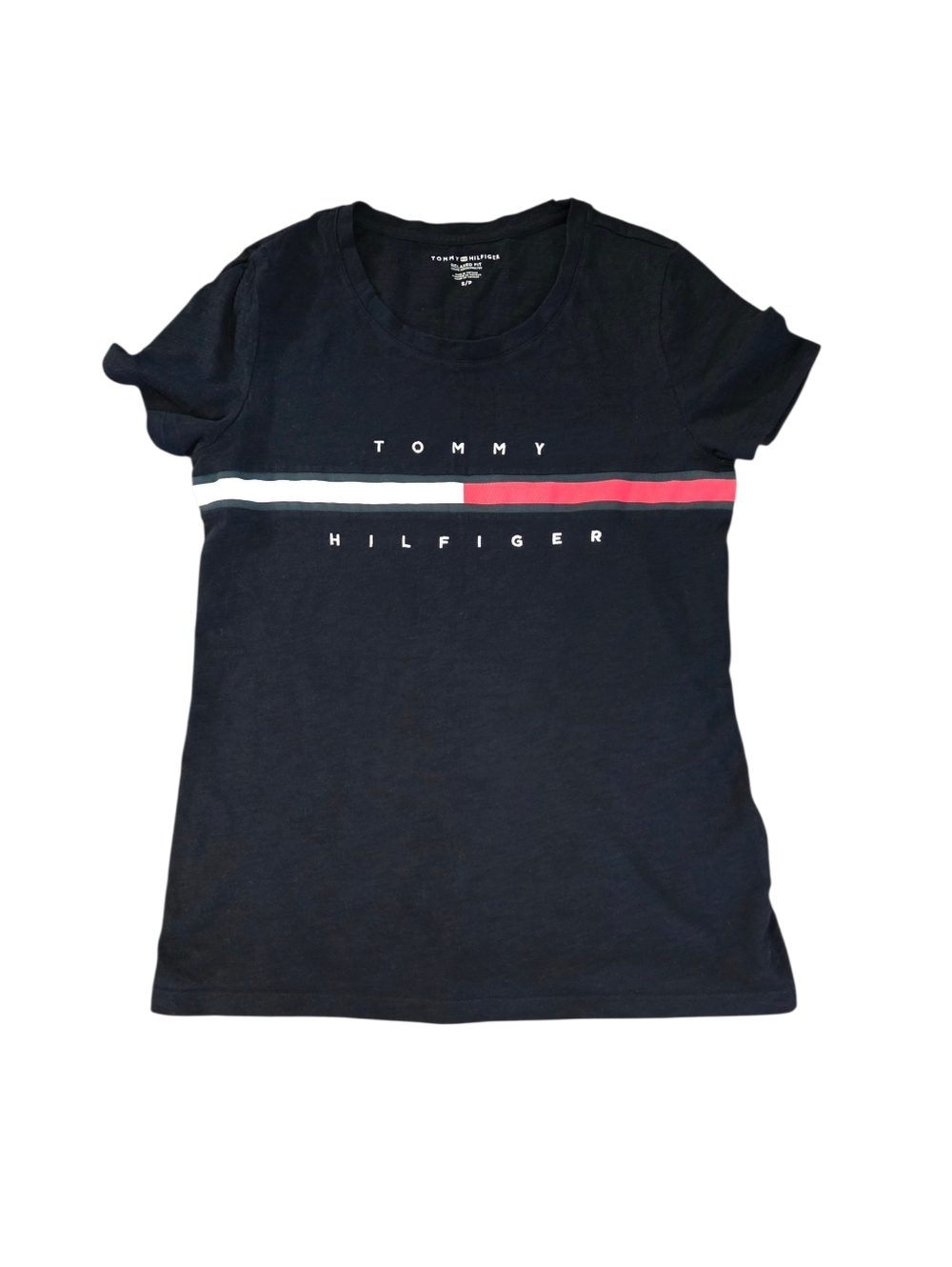 Tommy Hilfiger Women's Navy Logo Stripe Tee - Navy with Red & White